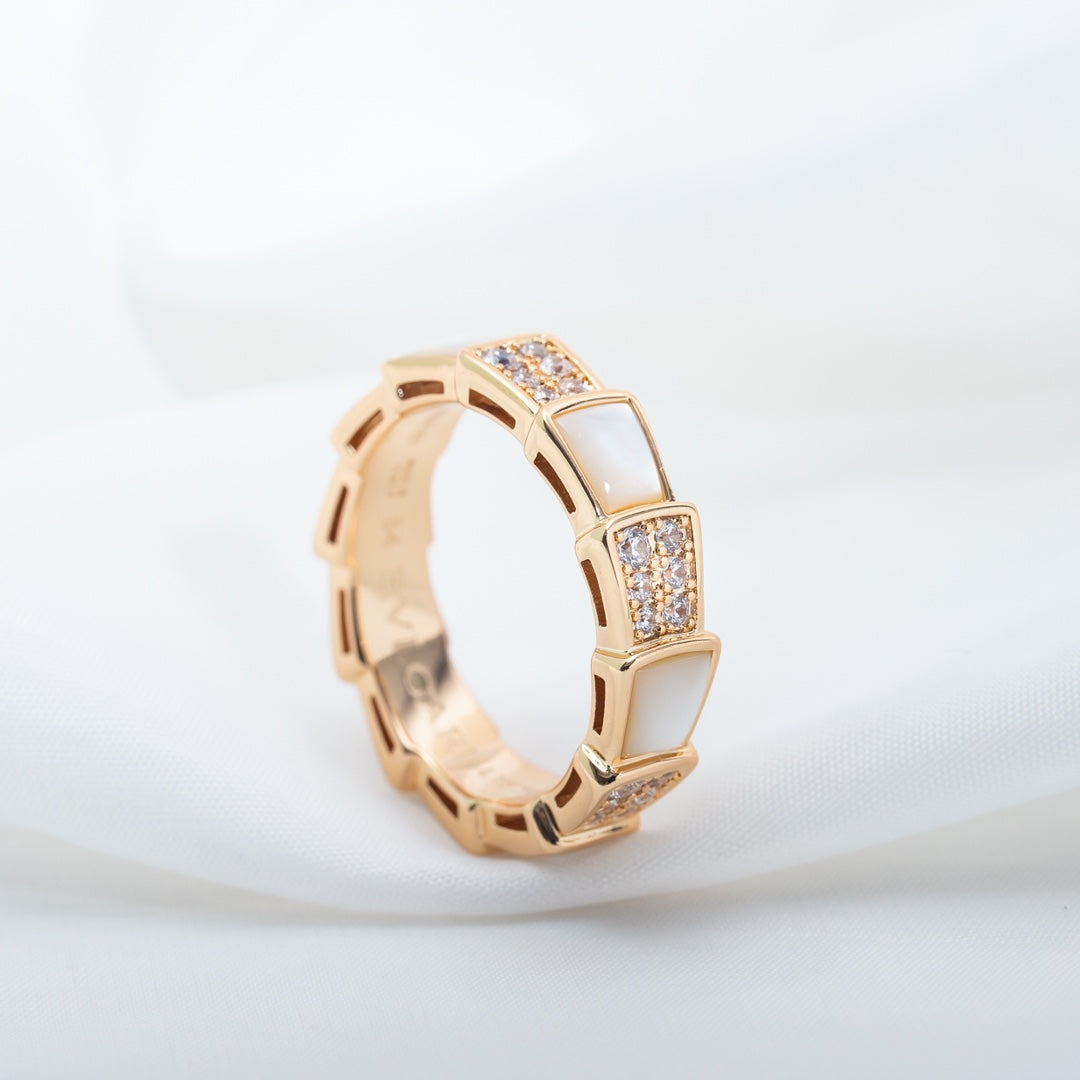 [Clover-Jewelry]SERPENTI RING PINK GOLD MOP DIAMOND PAVED 4MM