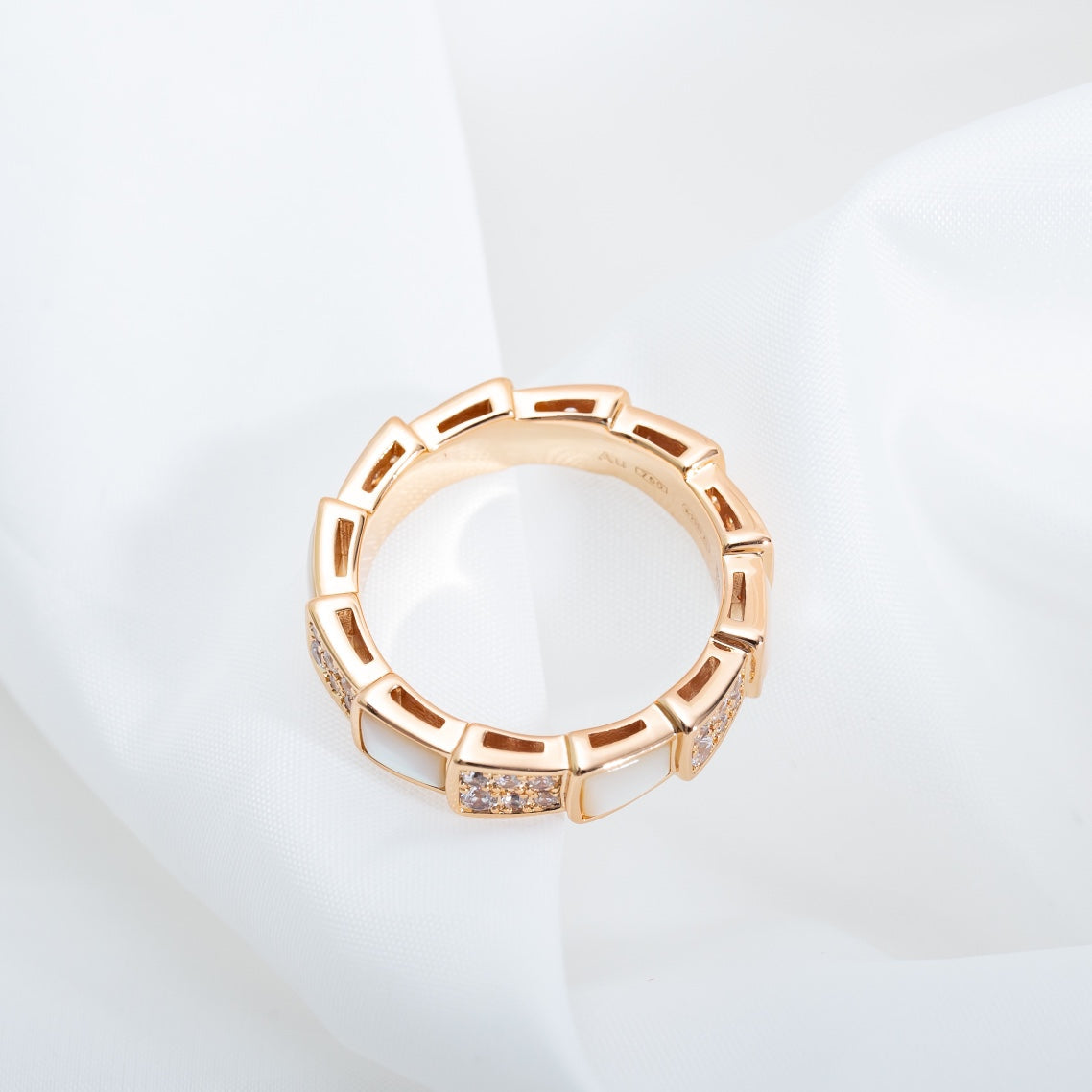 [Clover-Jewelry]SERPENTI RING PINK GOLD MOP DIAMOND PAVED 4MM