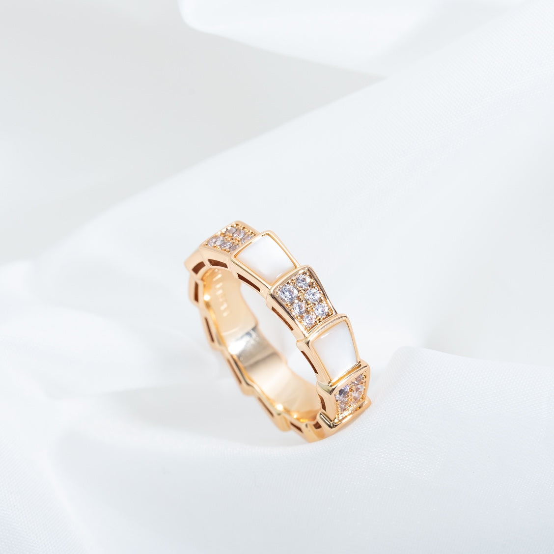 [Clover-Jewelry]SERPENTI RING PINK GOLD MOP DIAMOND PAVED 4MM