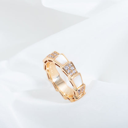 [Clover-Jewelry]SERPENTI RING PINK GOLD MOP DIAMOND PAVED 4MM