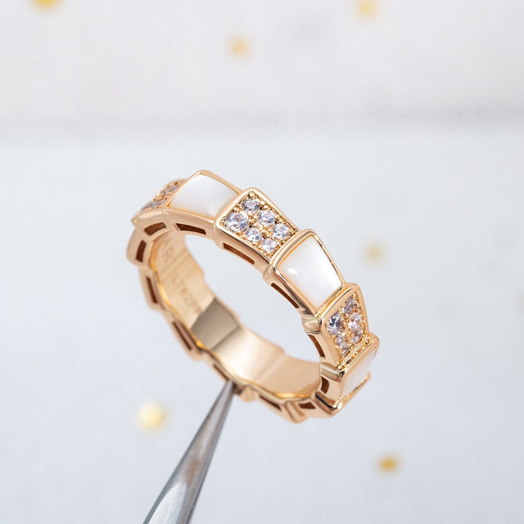 [Clover-Jewelry]SERPENTI RING PINK GOLD MOP DIAMOND PAVED 4MM