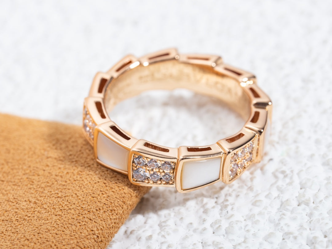 [Clover-Jewelry]SERPENTI RING PINK GOLD MOP DIAMOND PAVED 4MM