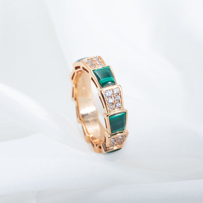 [Clover-Jewelry]SERPENTI RING PINK GOLD MALACHITE DIAMOND PAVED 4MM