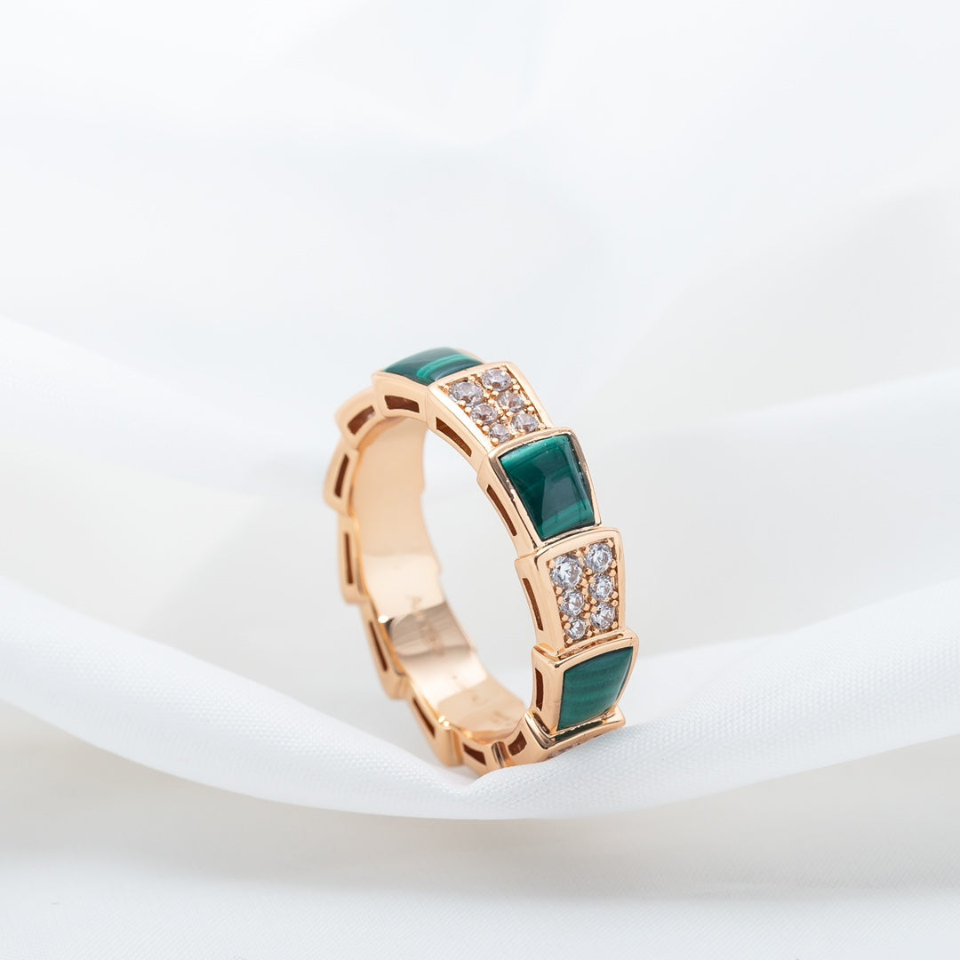 [Clover-Jewelry]SERPENTI RING PINK GOLD MALACHITE DIAMOND PAVED 4MM