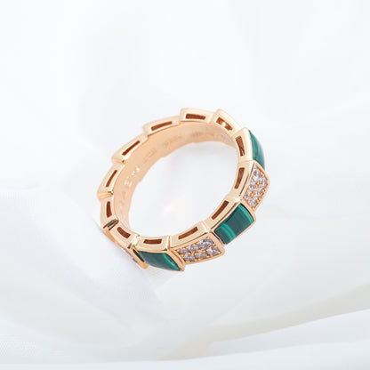 [Clover-Jewelry]SERPENTI RING PINK GOLD MALACHITE DIAMOND PAVED 4MM