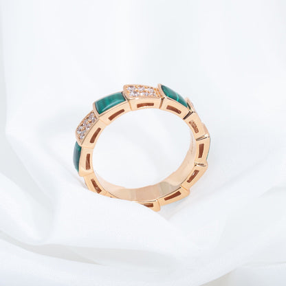 [Clover-Jewelry]SERPENTI RING PINK GOLD MALACHITE DIAMOND PAVED 4MM