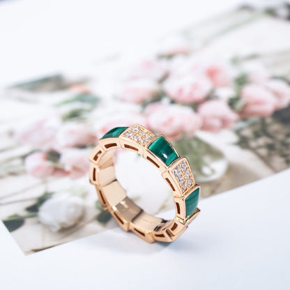 [Clover-Jewelry]SERPENTI RING PINK GOLD MALACHITE DIAMOND PAVED 4MM