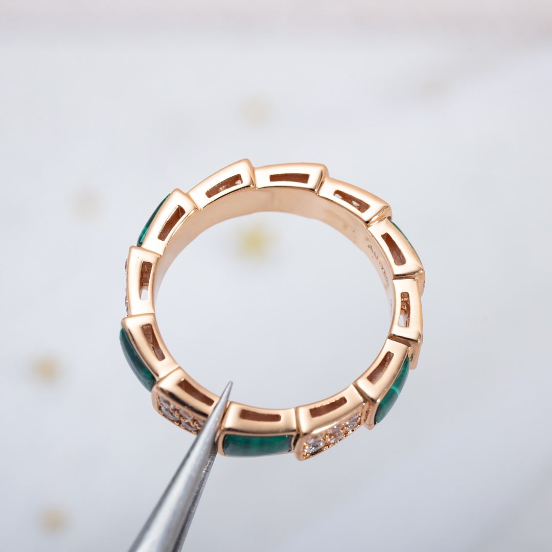 [Clover-Jewelry]SERPENTI RING PINK GOLD MALACHITE DIAMOND PAVED 4MM