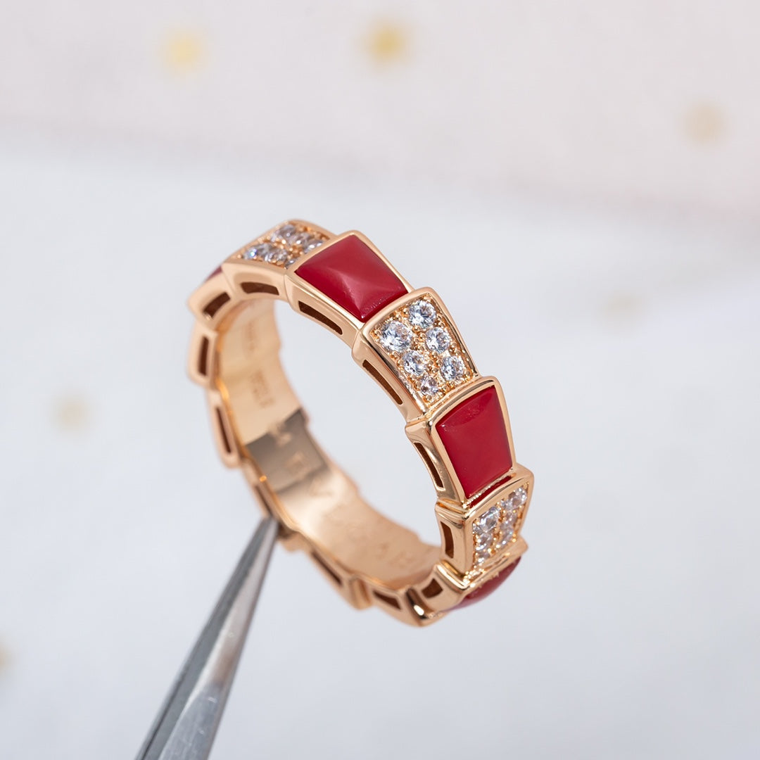 [Clover-Jewelry]SERPENTI RING PINK GOLD CARNELIAN DIAMOND PAVED 4MM