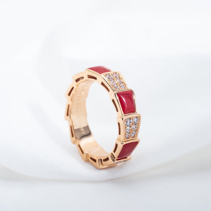 [Clover-Jewelry]SERPENTI RING PINK GOLD CARNELIAN DIAMOND PAVED 4MM