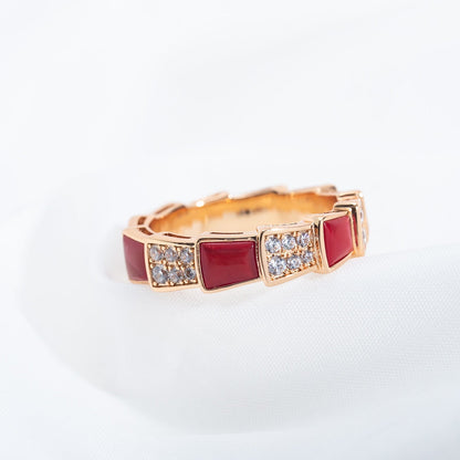 [Clover-Jewelry]SERPENTI RING PINK GOLD CARNELIAN DIAMOND PAVED 4MM