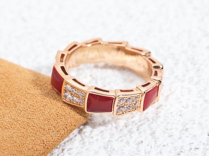 [Clover-Jewelry]SERPENTI RING PINK GOLD CARNELIAN DIAMOND PAVED 4MM