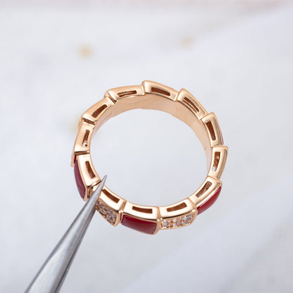 [Clover-Jewelry]SERPENTI RING PINK GOLD CARNELIAN DIAMOND PAVED 4MM