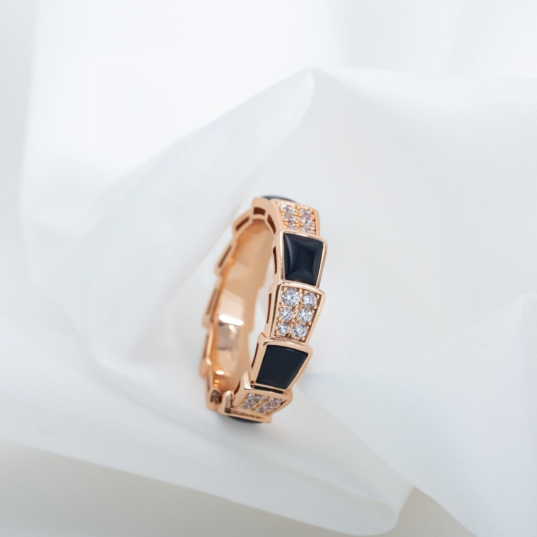 [Clover-Jewelry]SERPENTI RING PINK GOLD BLACK MOP DIAMOND PAVED 4MM