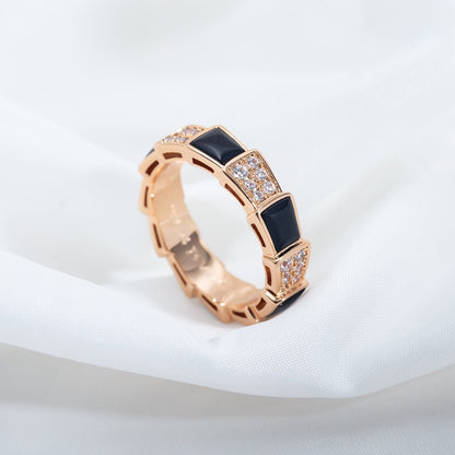 [Clover-Jewelry]SERPENTI RING PINK GOLD BLACK MOP DIAMOND PAVED 4MM