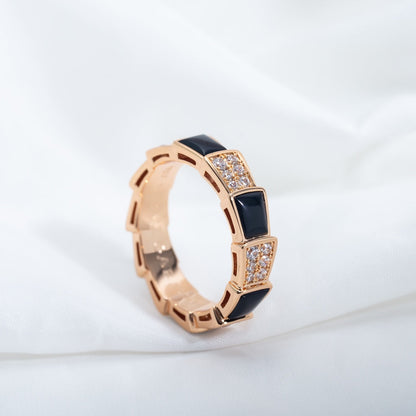 [Clover-Jewelry]SERPENTI RING PINK GOLD BLACK MOP DIAMOND PAVED 4MM