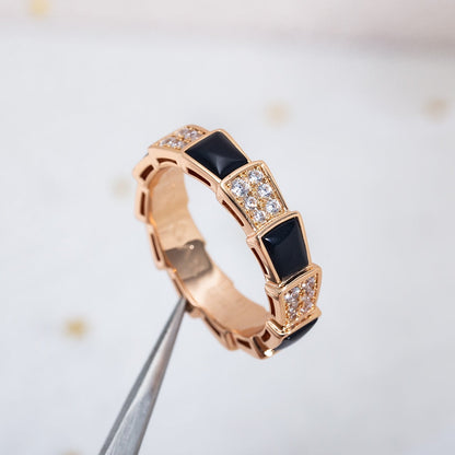 [Clover-Jewelry]SERPENTI RING PINK GOLD BLACK MOP DIAMOND PAVED 4MM