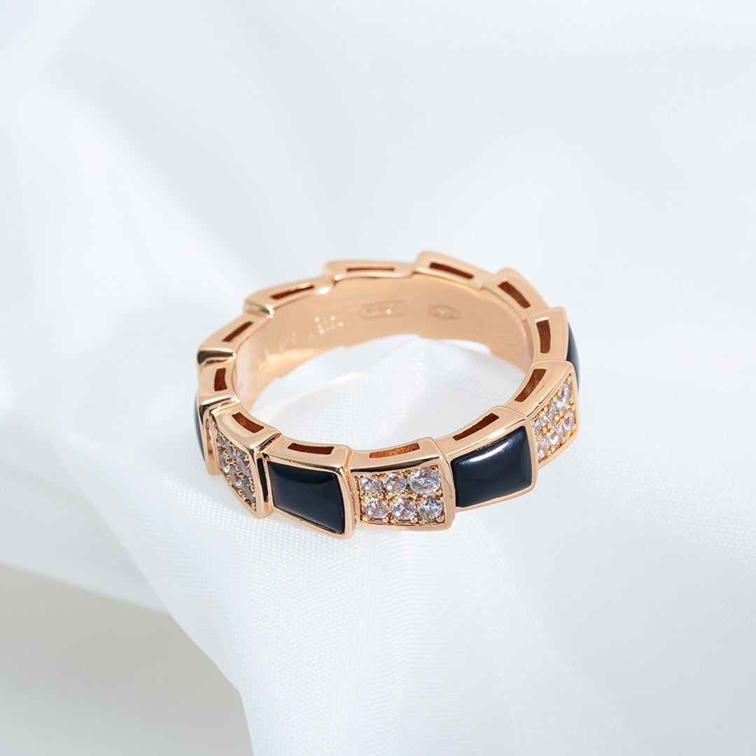 [Clover-Jewelry]SERPENTI RING PINK GOLD BLACK MOP DIAMOND PAVED 4MM