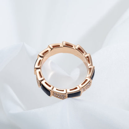 [Clover-Jewelry]SERPENTI RING PINK GOLD BLACK MOP DIAMOND PAVED 4MM