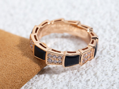 [Clover-Jewelry]SERPENTI RING PINK GOLD BLACK MOP DIAMOND PAVED 4MM