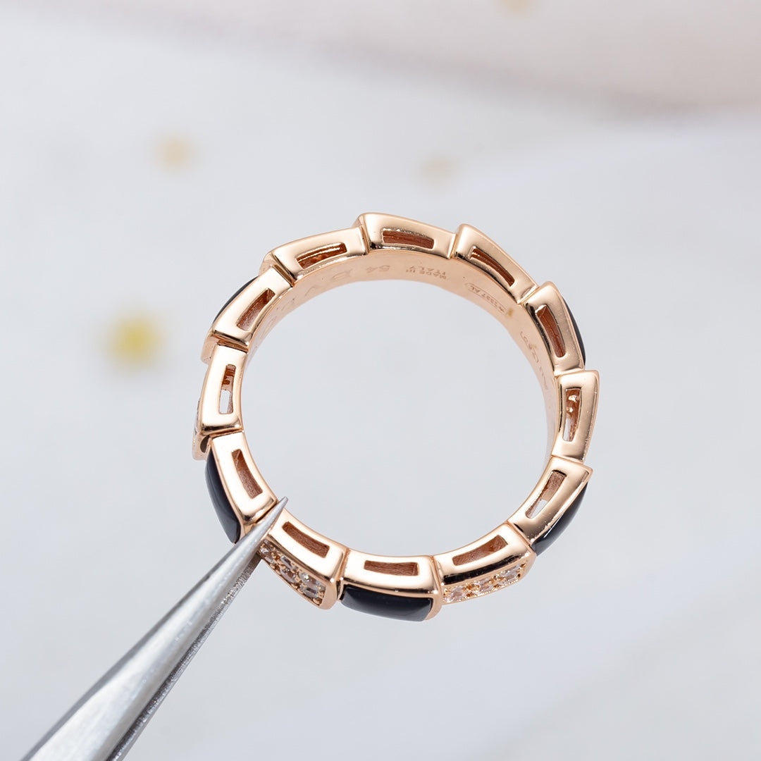 [Clover-Jewelry]SERPENTI RING PINK GOLD BLACK MOP DIAMOND PAVED 4MM