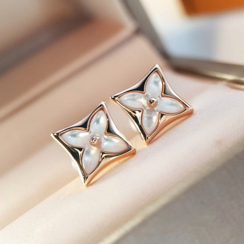 [Clover-Jewelry]STAR MOP PINK GOLD EARRINGS