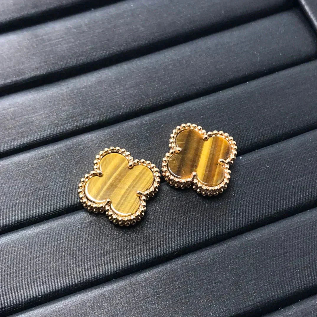 [Clover-Jewelry]CLOVER MEDIUM 1 MOTIFS TIGER EYE EARRINGS