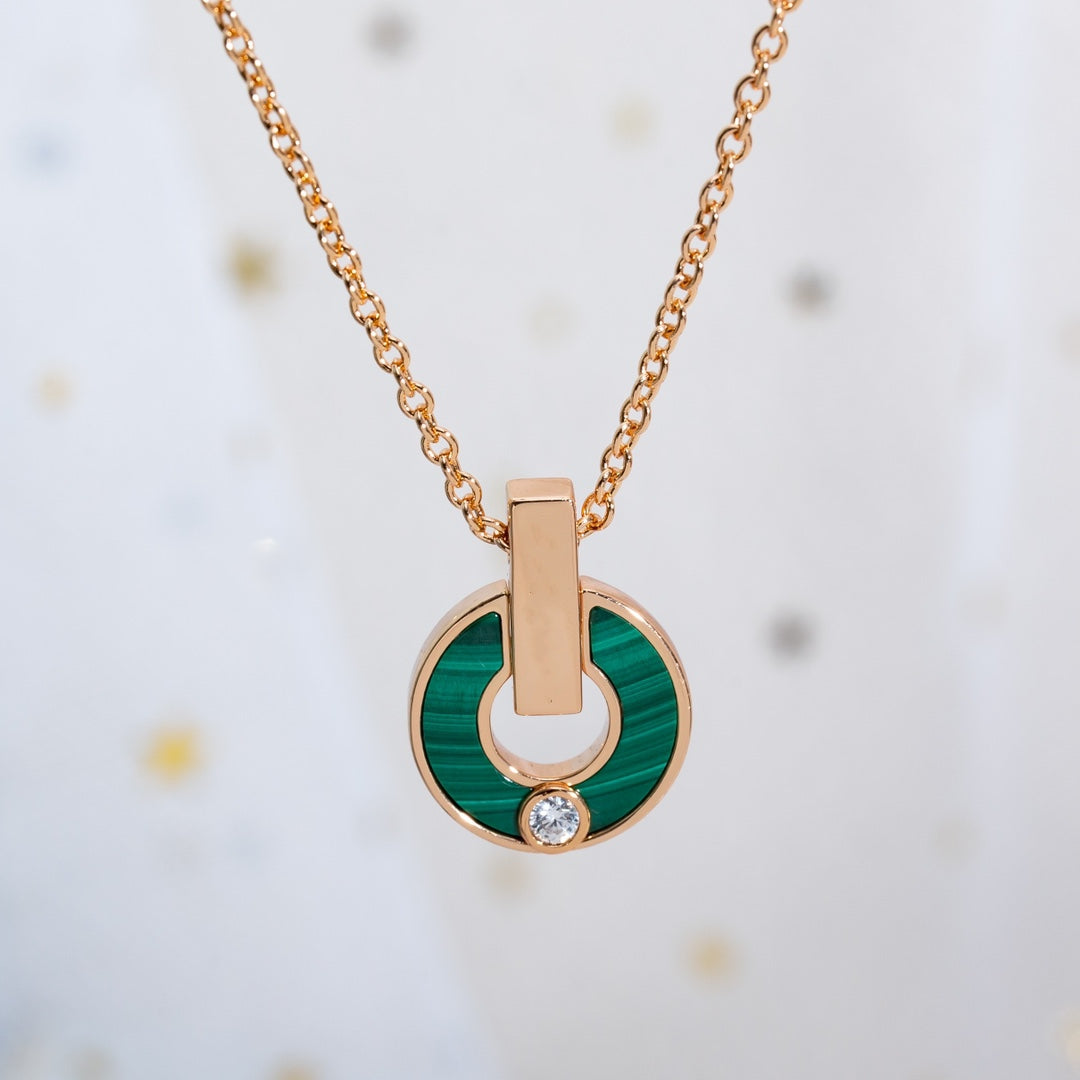 [Clover-Jewelry]GARI NECKLACE PINK GOLD MALACHITE