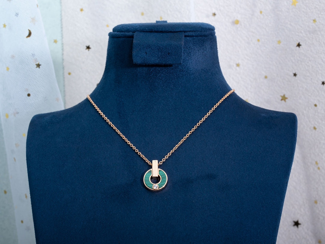 [Clover-Jewelry]GARI NECKLACE PINK GOLD MALACHITE