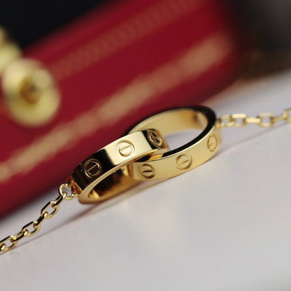 [Clover-Jewelry]LOVE NECKLACE DOUBLE RING GOLD