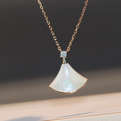 [Clover-Jewelry]DREAM NECKLACE WHITE MOP PINK GOLD 1 DIAMOND