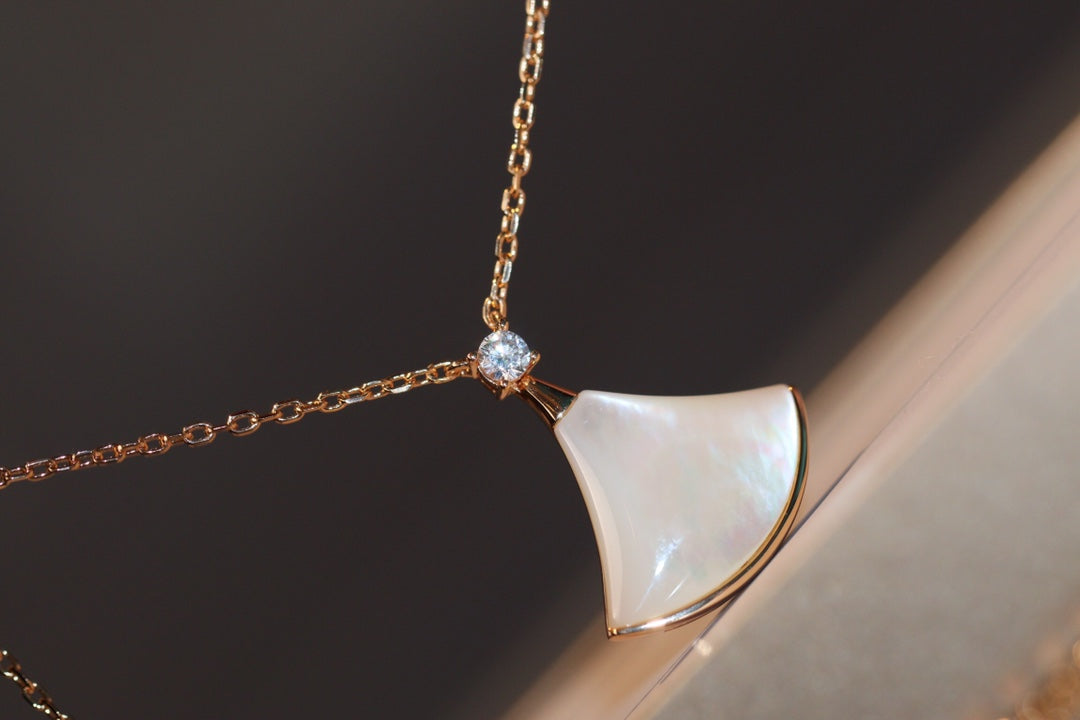 [Clover-Jewelry]DREAM NECKLACE WHITE MOP PINK GOLD 1 DIAMOND