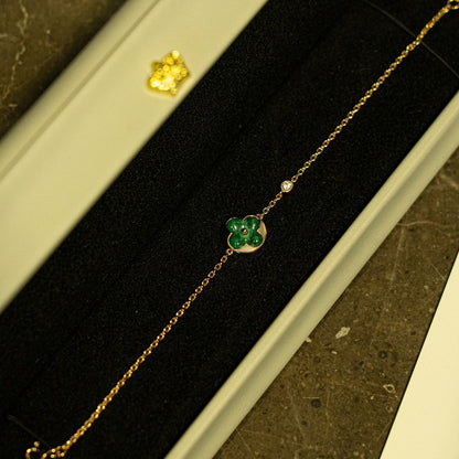 [Clover-Jewelry]SUN MALACHITE 1 DIAMOND PINK GOLD BRACELET