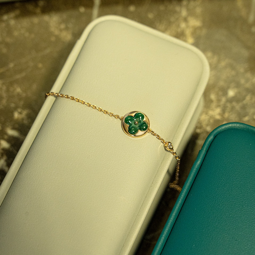 [Clover-Jewelry]SUN MALACHITE 1 DIAMOND PINK GOLD BRACELET