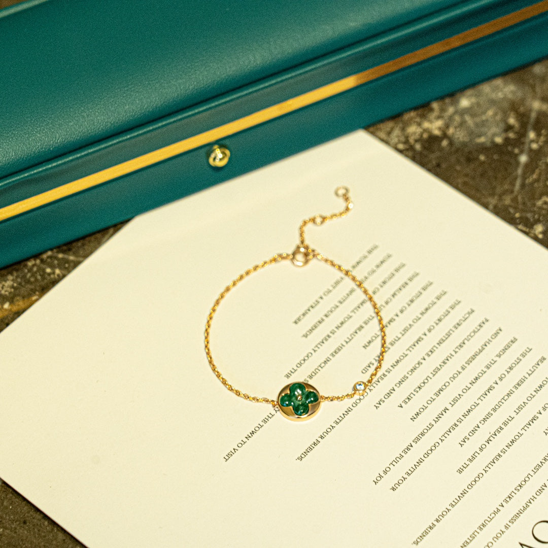 [Clover-Jewelry]SUN MALACHITE 1 DIAMOND PINK GOLD BRACELET