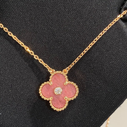 [Clover-Jewelry]CLOVER 15MM DIAMOND RHODONITE NECKLACE