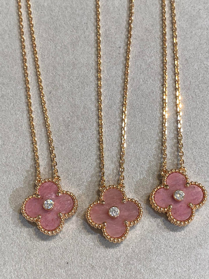 [Clover-Jewelry]CLOVER 15MM DIAMOND RHODONITE NECKLACE