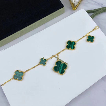 [Clover-Jewelry]MAGIC CLOVER MALACHITE GOLD BRACELET 5 MOTIFS