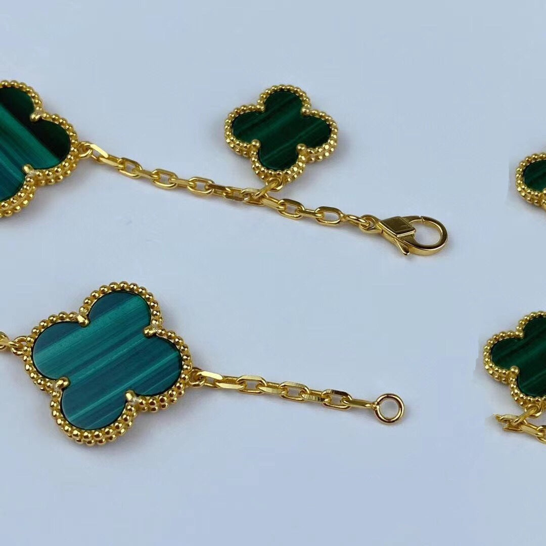 [Clover-Jewelry]MAGIC CLOVER MALACHITE GOLD BRACELET 5 MOTIFS