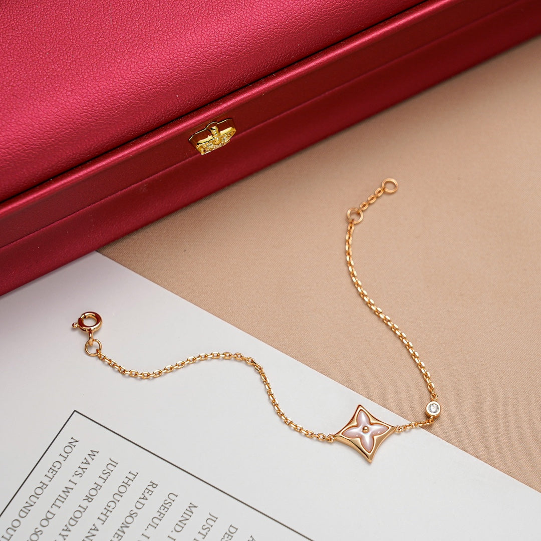 [Clover-Jewelry]STAR 1 DIAMOND PINK GOLD BRACELET