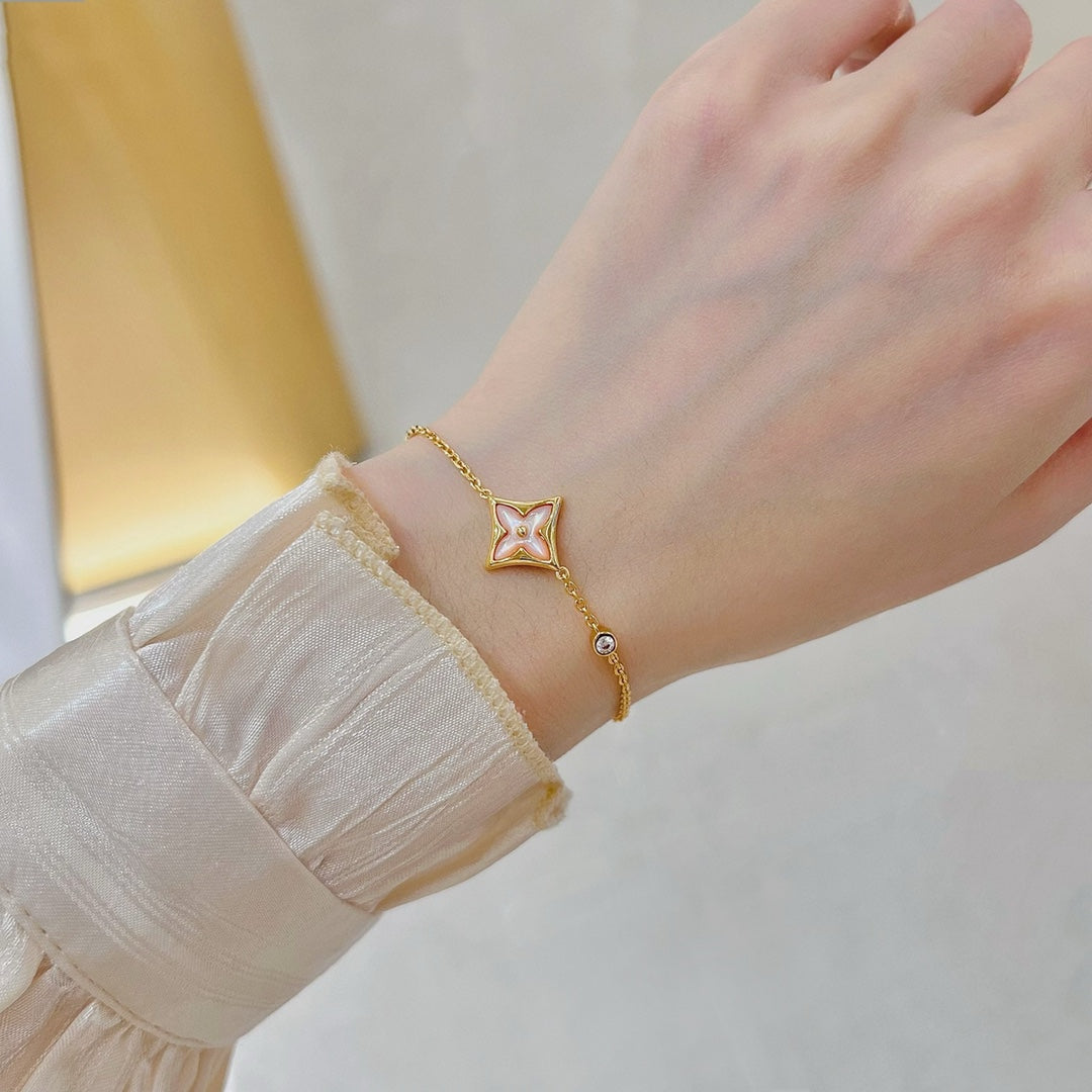 [Clover-Jewelry]STAR 1 DIAMOND PINK GOLD BRACELET