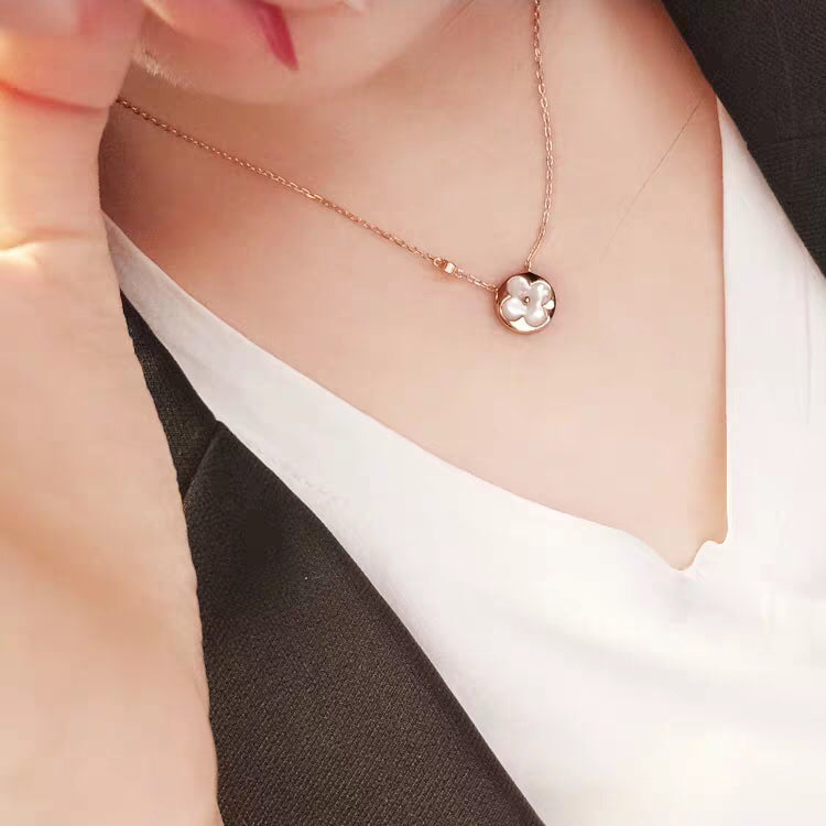 [Clover-Jewelry]SUN MOP GOLD 1 DIAMOND NECKLACE