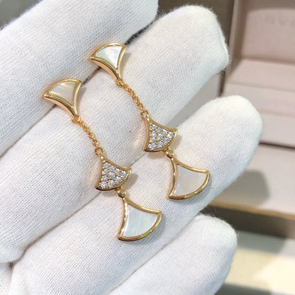 [Clover-Jewelry]DREAM EARRINGS 3 MOTIFS DIAMOND MOP PINK GOLD