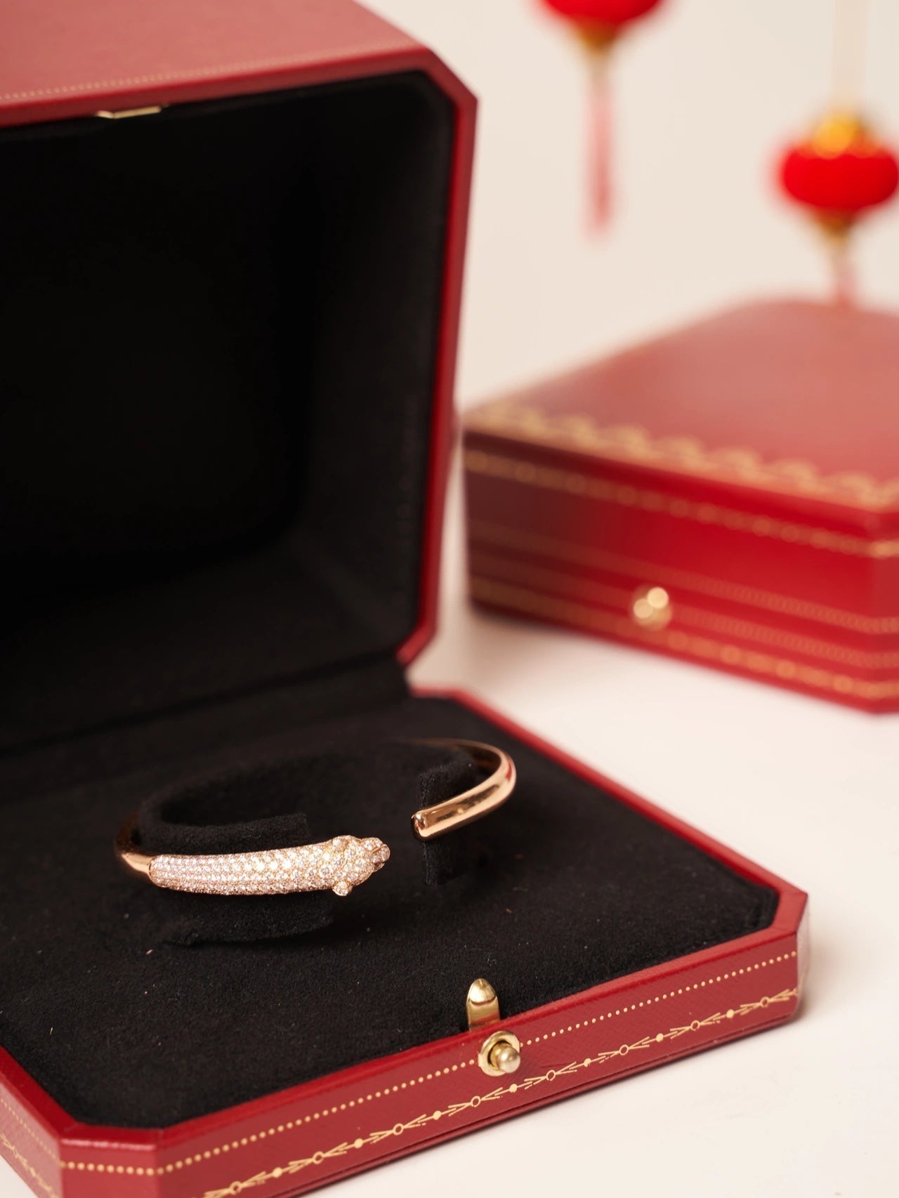 [Clover-Jewelry]PANTHERE ROSE GOLD DIAMOND OPEN BRACELET