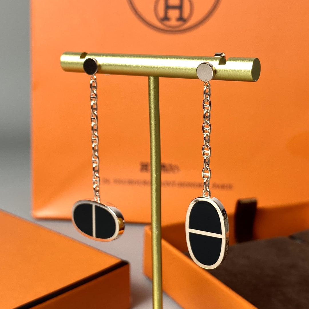 [Clover-Jewelry]CHAINE VERSO BLACK CERAMIC EARRINGS