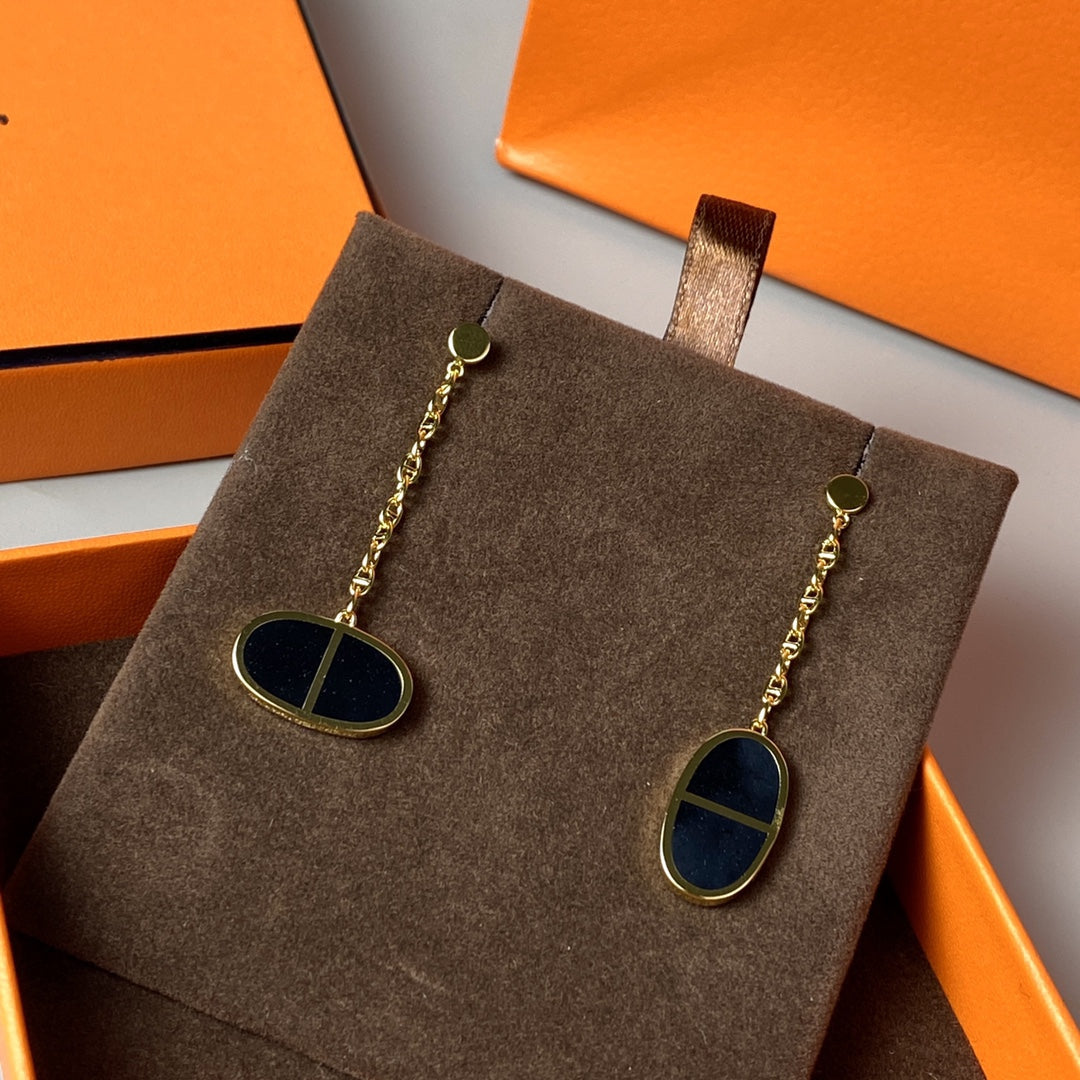 [Clover-Jewelry]CHAINE VERSO BLACK CERAMIC EARRINGS