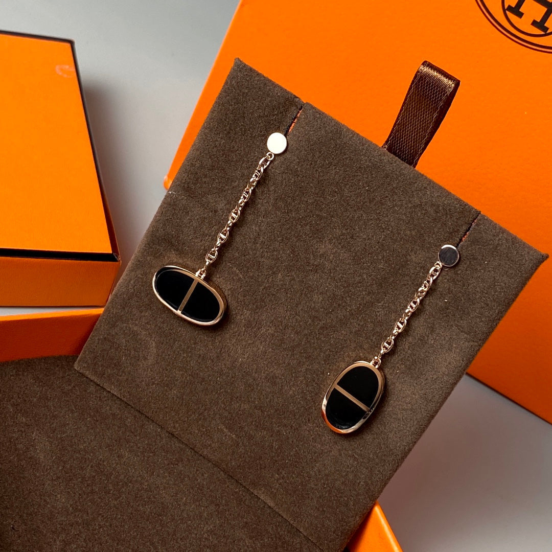 [Clover-Jewelry]CHAINE VERSO BLACK CERAMIC EARRINGS