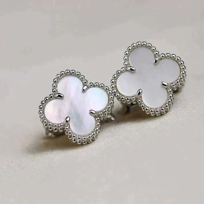 [Clover-Jewelry]CLOVER MEDIUM 1 MOTIFS  WHITE MOP EARRINGS SILVER