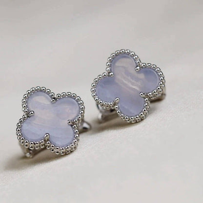 [Clover-Jewelry]CLOVER MEDIUM 1 MOTIFS  WHITE MOP EARRINGS SILVER