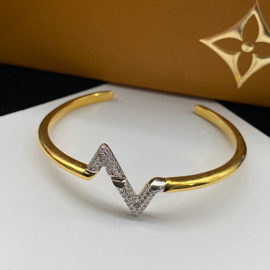 [Clover-Jewelry]VOLTE UPSITE DOWN DIAMOND GOLD OPEN BRACELET